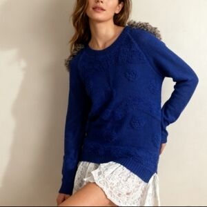 Y2k Bread n Butter Blue Sweater Size 1 White Lace Hem Long Sleeve Knit Top